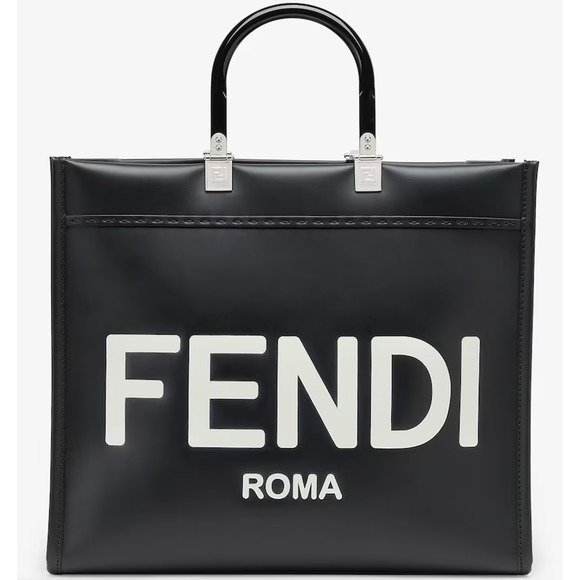 ❌❌SOLD!❌❌NEW Fendi Sunshine Tote Medium Black Leather Shopper Shoulder Bag Purse - Picture 2 of 11